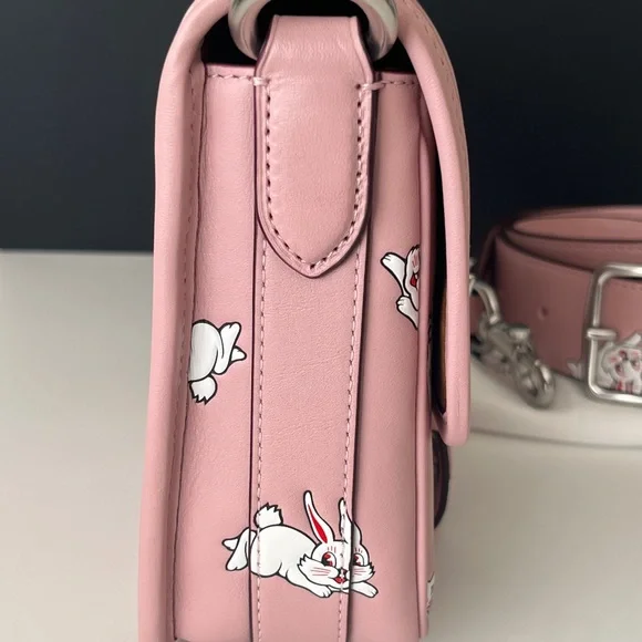 Coach x White Rabbit Pink Frankie Messager 19 Bag Crossbody With Rabbit Print - Picture 4 of 9
